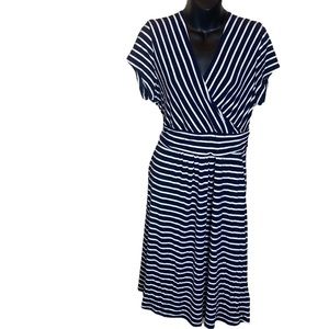 Boden Navy and White Striped Wrap-Style Midi Dress